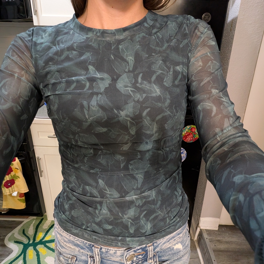 rag & bone Leaf Print Mesh Top